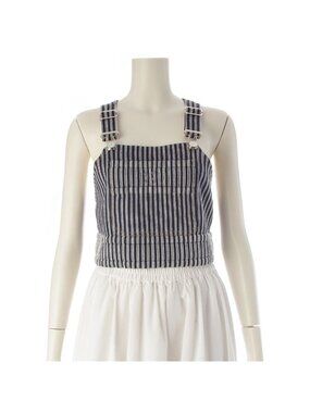 Chanel CC Logo Striped Bustier Top Navy White 34